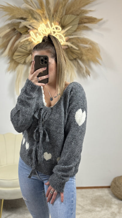 Schleifen Cardigan Love | Grau/Weiß