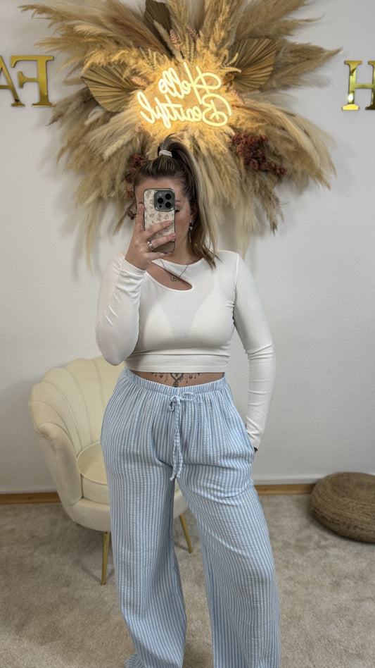 Leinen Hose Stripes | Blau/Creme