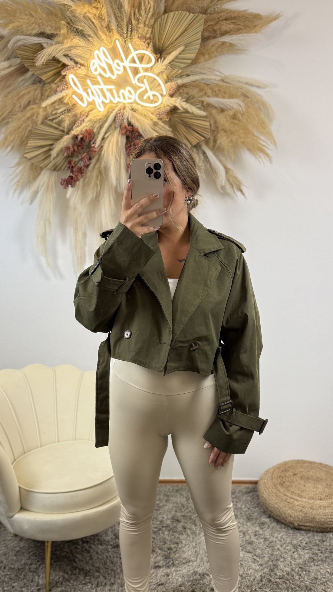 Leder-Leggings | Beige